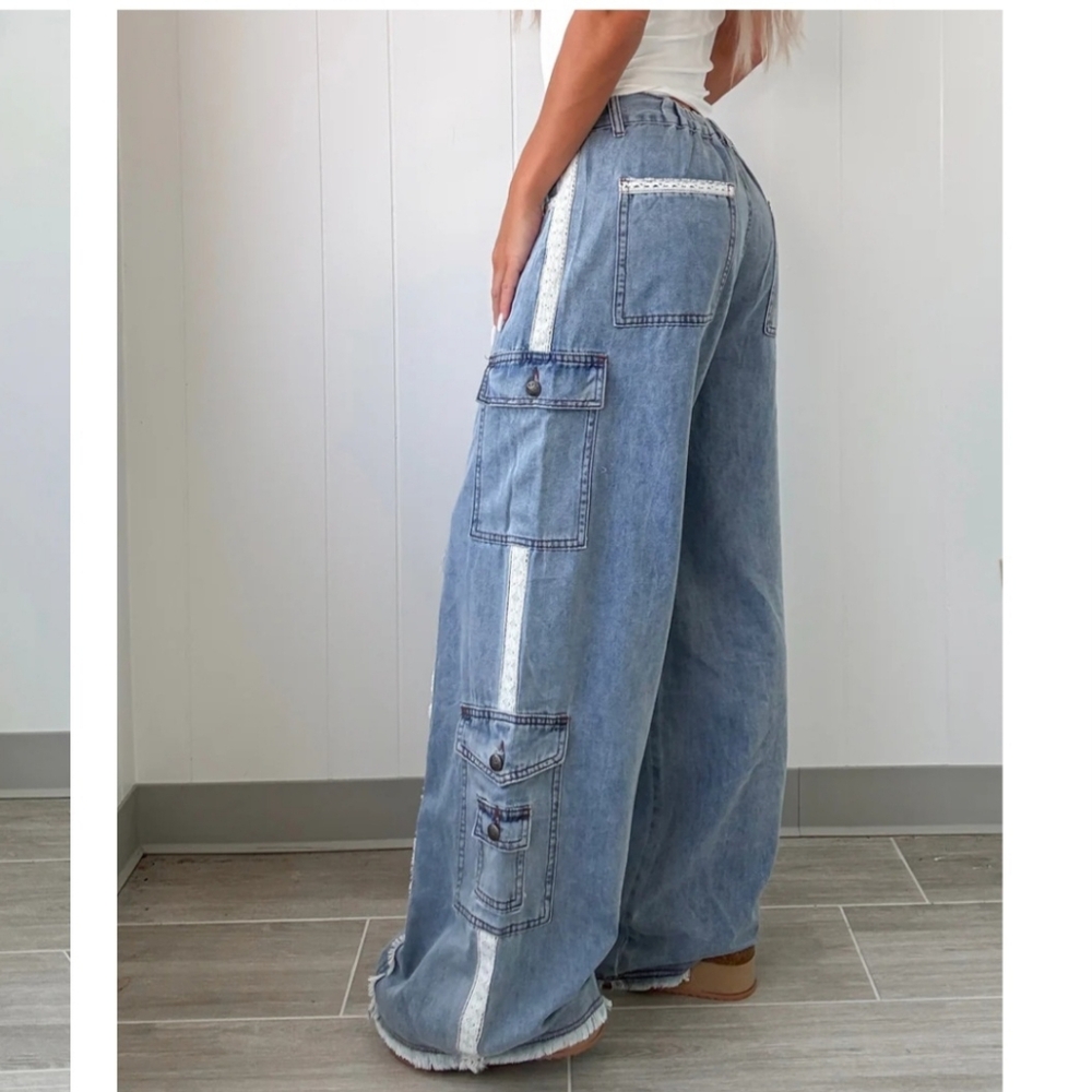 POL New Blue Denim Cargo Pants - Picture 2 of 7